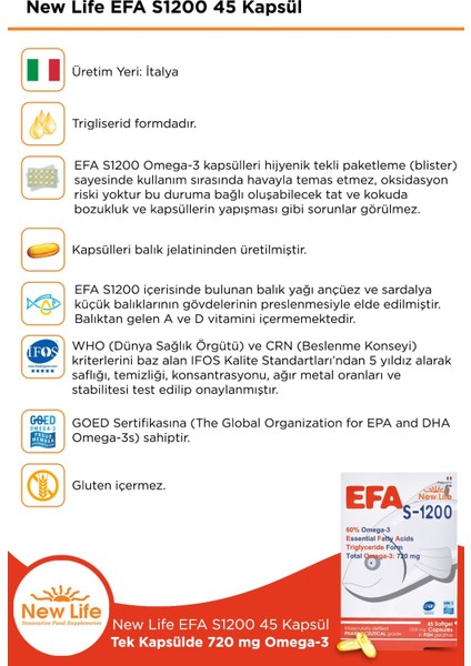 New Life Efa S-1200 Mg 45 Kapsül 2 Adet modelleri