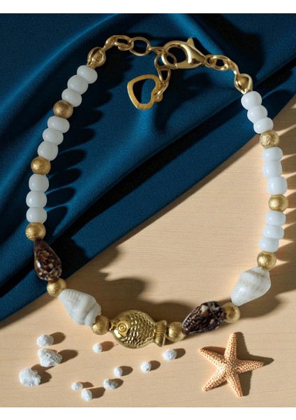 Balık ve Midye Kabuk Detaylı Kum Boncuk Yaz Tatili Kadın Bileklik