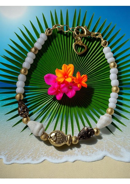 Balık ve Midye Kabuk Detaylı Kum Boncuk Yaz Tatili Kadın Bileklik modelleri