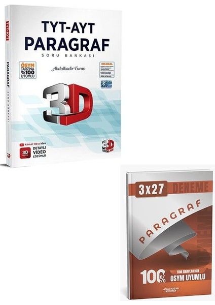 3D 2026 Yks Tyt Ayt Paragraf Soru Bankası Çözümlü+Anla Kazan Paragraf