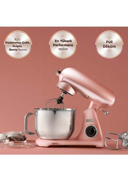 Paslanmaz Çelik Hazneli Döküm Stand Mikser Rosegold Mutfak Şefi 1800W 6,2 Lt modelleri