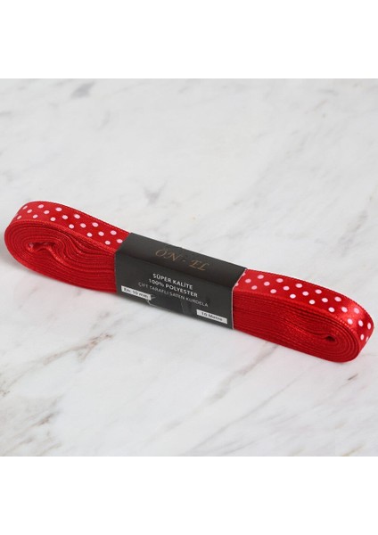 Loren Crafts 1cm 10 mt Kırmızı Saten Puantiyeli Ku