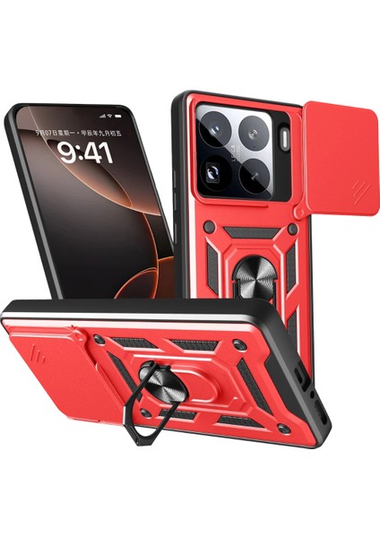 Xiaomi Mi 15 Pro Kılıf Pars Lens Yüzüklü Silikon - Kırmızı Bstmy