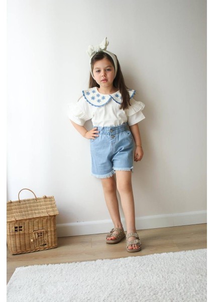 Yakalı Kot Şortlu Kız Takım