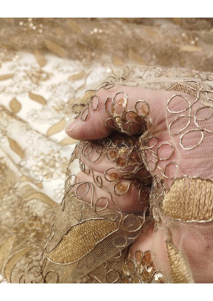 Bej Kahve Pullu Tül (En 130 cm x Boy 290 Cm)