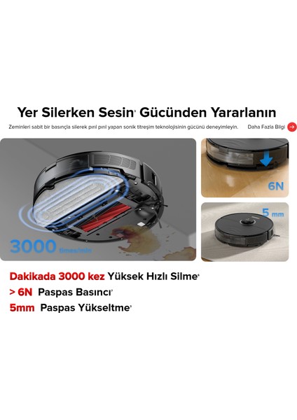 Tek Tuşla Tertemiz Ev! Yüksek Emiş Gücü, Otomatik Paspas ve Halı Tanıma Sistemli Robot Süpürge + Yedek Fırça Filtre Mop Seti