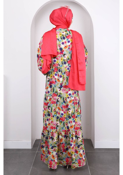 Haki Yarım Düğmeli Eteği Katlı Elbise fırsatları