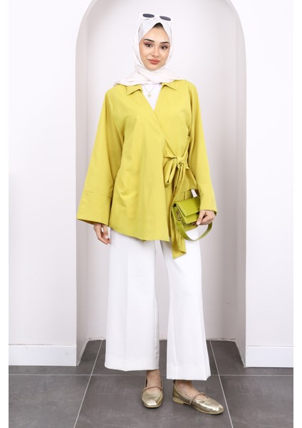 Yağ Yeşili Yan Bağlamalı Kimono fiyatları