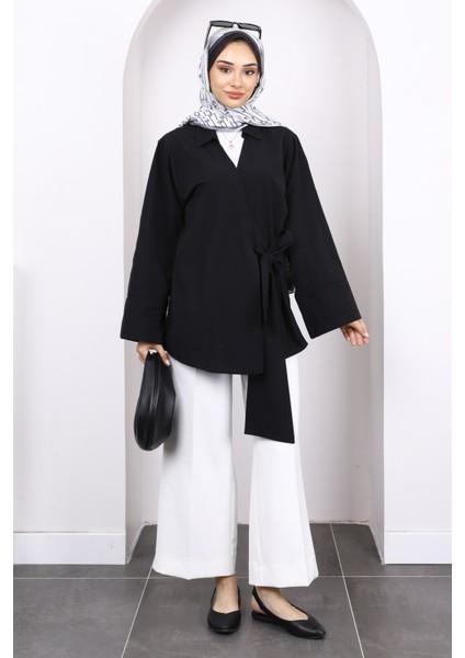 Siyah Yan Bağlamalı Kimono fiyatları