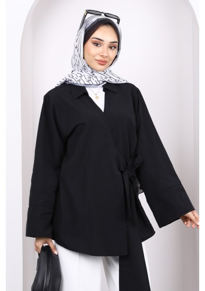Siyah Yan Bağlamalı Kimono modelleri