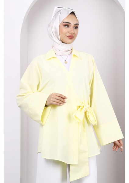 Sarı Yan Bağlamalı Kimono