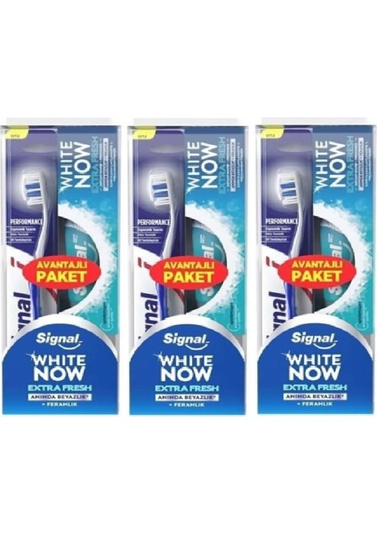 White Now Extra Fresh Diş Macunu 50 ml + Diş Fırçası x 3 Set