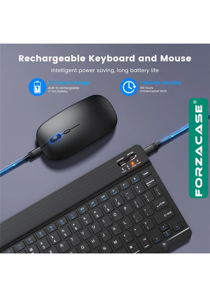 Samsung Galaxy Tab A9 ile Uyumlu Bluetooth Kablosuz Klavye Mouse + Tablet Standı - FC1088
