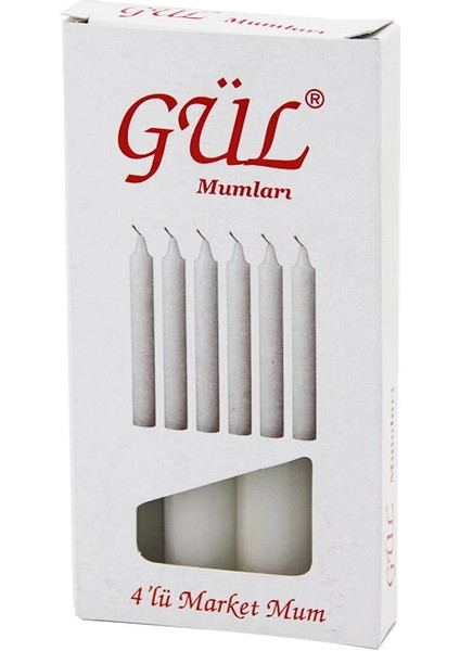 4pcs - Ince Çap=1.6cm - UZUNLUK=12CM Beyaz Klasik Market Mum