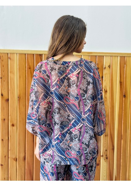 Tasarım V Yaka Şifon Kimono Gömlek Kadın Mürdüm indirimleri