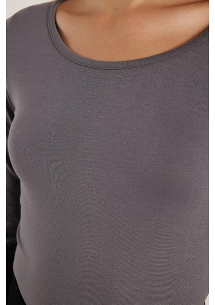 Kadın Slim Fit Dar Kesim Uzun Kollu Viskon Gri Bluz modelleri