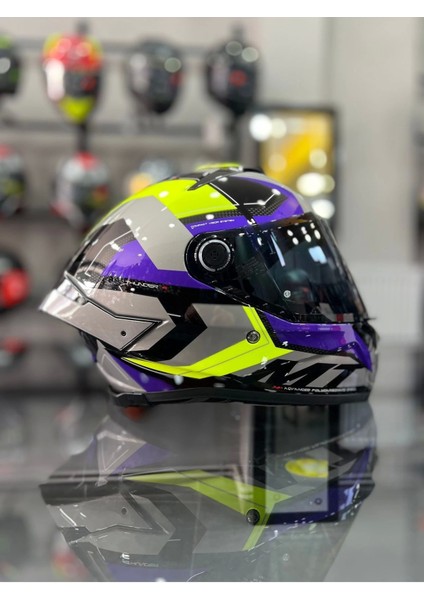 Helmets Kask mt Thunder 4 Sv Valıant B2 Parlak Gri Mor Şeffaf Vizör