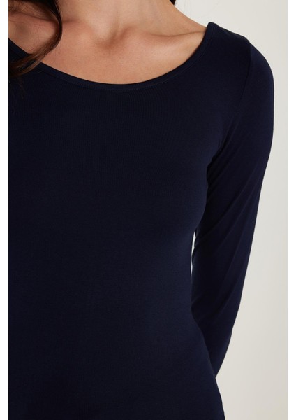 Kadın Slim Fit Dar Kesim Uzun Kollu Viskon Lacivert Bluz modelleri