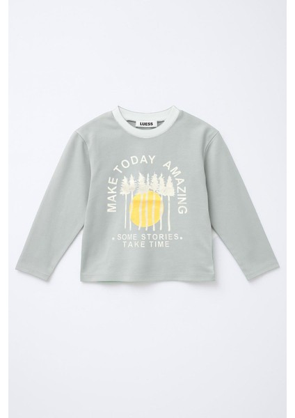 Erkek Çocuk %100 Pamuk Baskılı Uzun Kollu Tişört - Gri (3-4 Yaş 8-9 Yaş) fiyatları