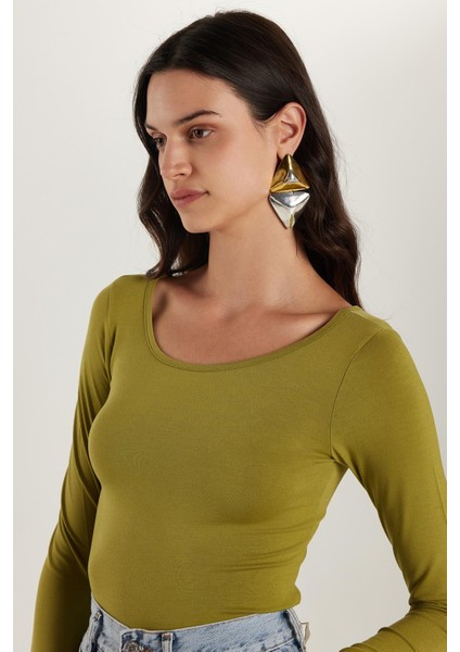 Kadın Slim Fit Dar Kesim Uzun Kollu Viskon Yeşil Bluz fiyatları