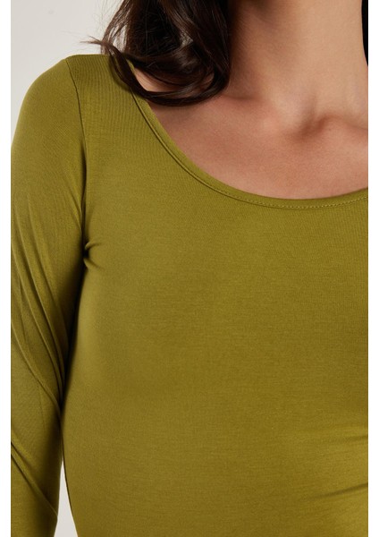 Kadın Slim Fit Dar Kesim Uzun Kollu Viskon Yeşil Bluz modelleri