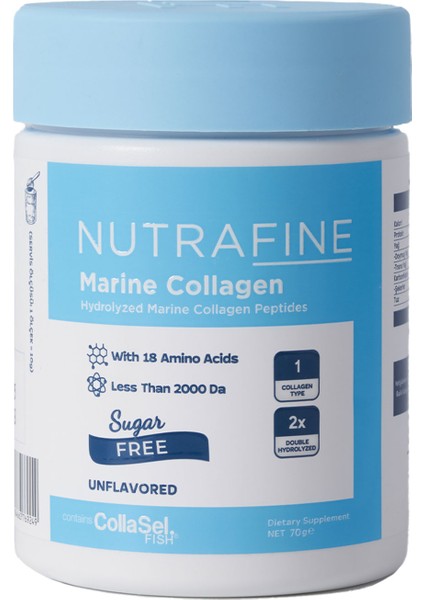 Marine Collagen Çift Hidrolize Tip 1 Klinik Çalışmalı Balık Kolajen Peptitler 70 Gr. (7 Günlük)
