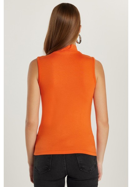 Kadın Regular Fit Klasik Kesim Viskon Kumaş Balıkçı Yaka Sıfır Kol Turuncu Bluz indirimleri