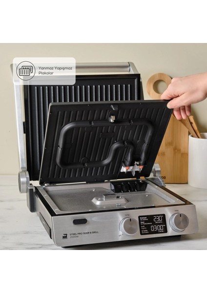 Inox Dijital Ekranlı Zamanlayıcılı Yanmaz Yapışmaz Pro Izgara ve Tost Makinesi 2000W modelleri