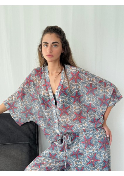Tasarım V Yaka Şifon Kimono Gömlek Kadın Çok Renkli modelleri