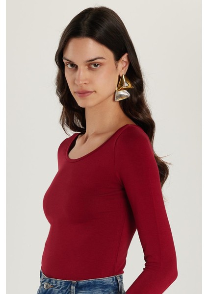 Kadın Slim Fit Dar Kesim Uzun Kollu Viskon Bordo Bluz fiyatları