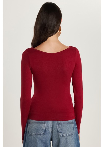 Kadın Slim Fit Dar Kesim Uzun Kollu Viskon Bordo Bluz indirimleri