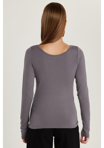 Kadın Slim Fit Dar Kesim Uzun Kollu Viskon Gri Bluz indirimleri