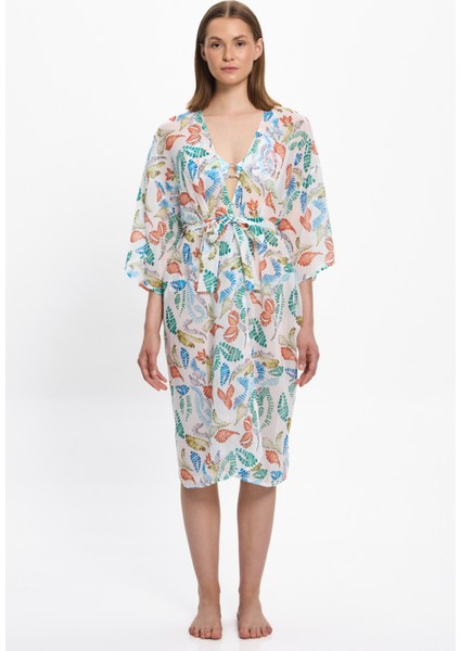 Kadın Çok Renkli Geometrik Uzun Kimono 25PL15ST fırsatları