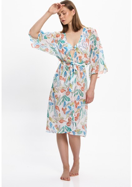 Kadın Çok Renkli Geometrik Uzun Kimono 25PL15ST indirimleri