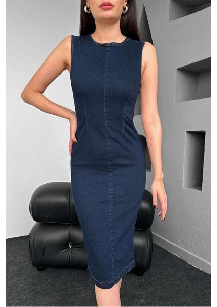 Mavi Arkası Fermuarlı Kot Elbise fırsatları