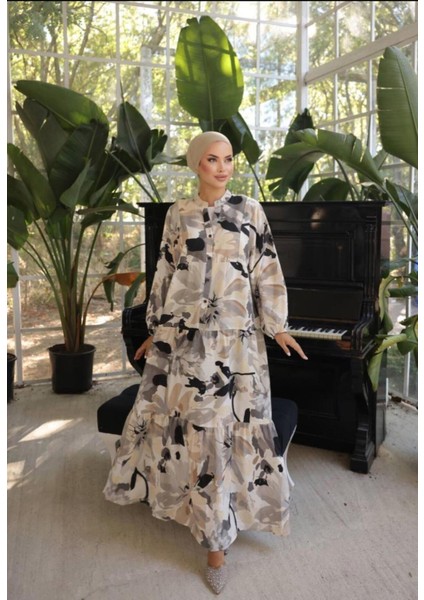 Kadın Etnik Desenli Modal Kumaş Tesettür Elbise