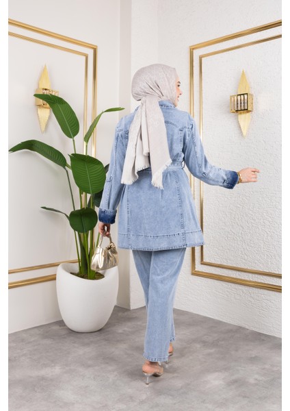 Kadın Düğmeli Kuşaklı 2li Kot Takım indirimleri