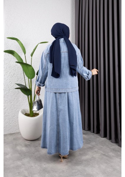Kadın 2li Takım Kot Ceket ve Beli Lastikli Etek fırsatları