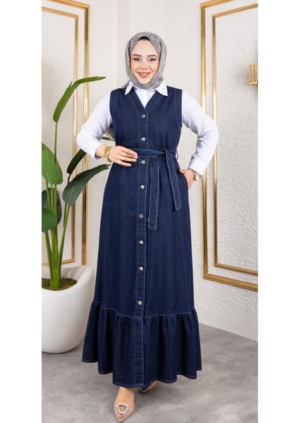 Kadın Düğmeli Kuşaklı Kot Jile