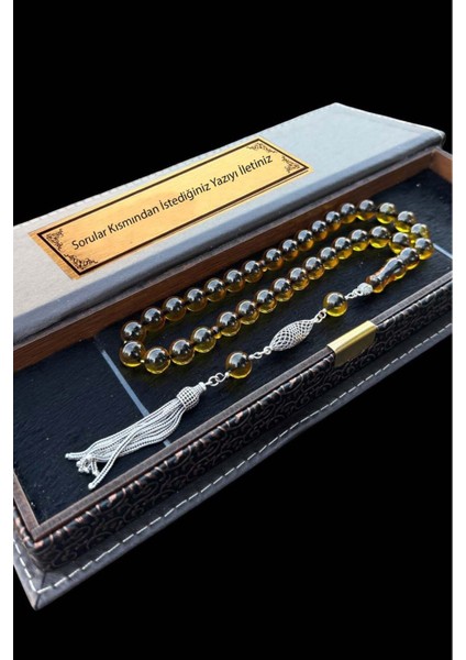 Sertifikalı Premium Üst Kalite 925 Ayar Gümüş Püsküllü Sarı Ateş Kehribar Tesbih