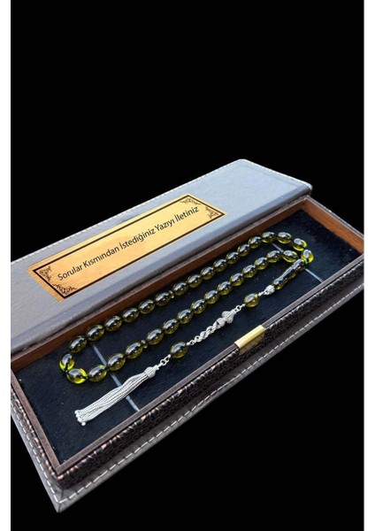 Sertifikalı Premium Üst Kalite 925 Ayar Gümüş Püsküllü Yeşil Ateş Kehribar Tesbih