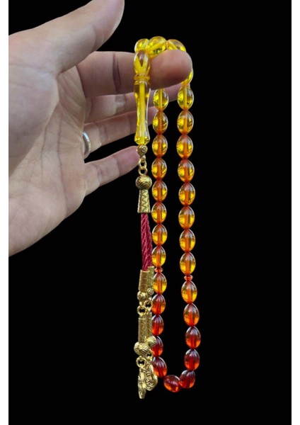 Sürmeli Sarı Kırmızı Renk Süzmesi Toz Kehribar Tesbih, Kehribar Hediyelik Ahşap Kutulu Tespih fiyatları