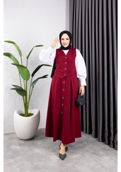 Kadın Düğmeli Yeleği Astarlı Etekli 2 Li Takım fiyatları