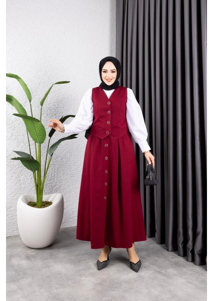 Kadın Düğmeli Yeleği Astarlı Etekli 2 Li Takım modelleri