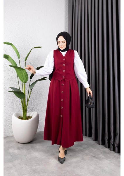 Kadın Düğmeli Yeleği Astarlı Etekli 2 Li Takım fırsatları