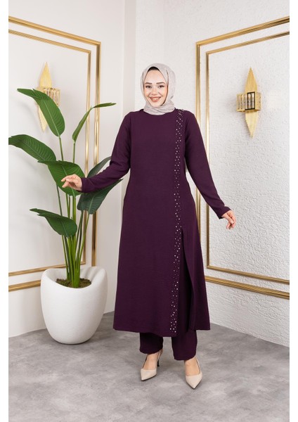 Inci Detaylı Tesettür Ikili Takım Gül Kurusu