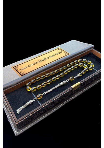 Sertifikalı Premium Üst Kalite 925 Ayar Gümüş Püsküllü Sarı Ateş Kehribar Tesbih