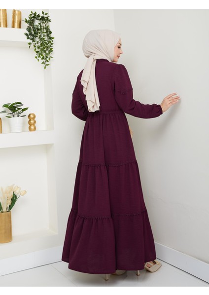 Kadın Dantel Detaylı Bel Bağcıklı Gül Kurusu Ayrobin Elbise indirimleri