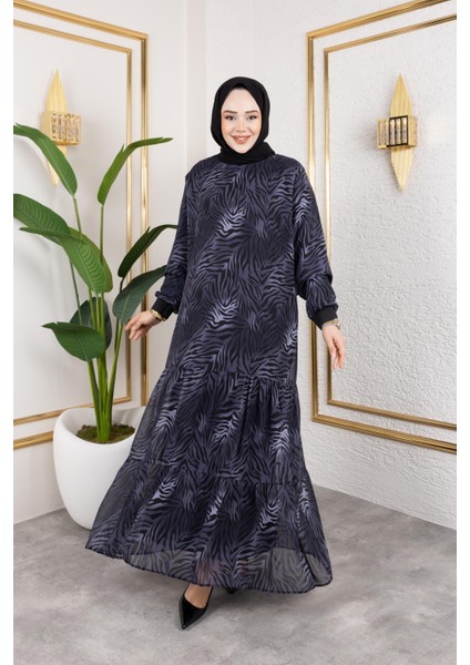 Kadın Astarlı Şifon Desenli Elbise