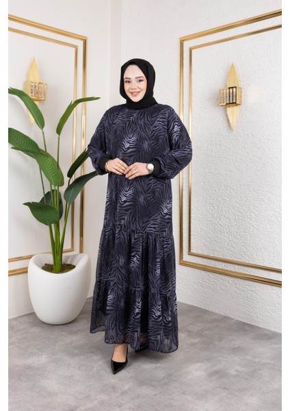 Kadın Astarlı Şifon Desenli Elbise modelleri